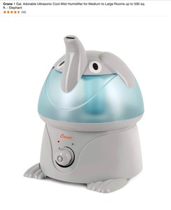 Crane 1 Gal. Adorable Ultrasonic Cool Mist Humidifier for Medium to Large Rooms up to 500 sq. ft. - Elephant. See Pictures