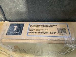UNBRANDED Upholstered Queen Beige Wingback Platform Bed Head Board. See Pictures