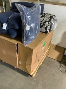 Pallet of Arden Selections & Other Branded Lounge Chair Cushions, Throw Pillows, Stool Cushions. See Pictures