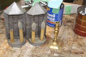 Lot of (2) Vintage Light Fixtures with Brass Finish Candlestick Holder