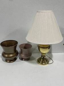 Lamp and Plastic Vases