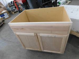 lot 17 image: Hampton Bay Hampton Unfinished Recessed Panel Stock Assembled Sink Base Kitchen Cabinet (36 in. x 34.5 in. x 24 in.)