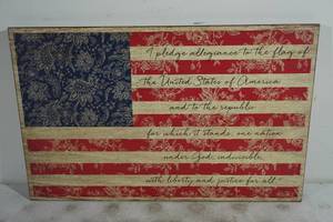 lot 92 image: Wood Pledge of Allegiance Flag Wall Hanging