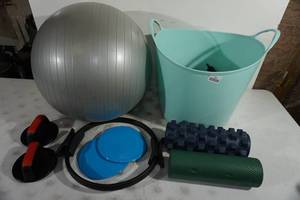 lot 106 image: Assorted Fitness Items - Muscle Roller, Resistance Bands