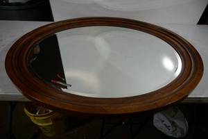 lot 223 image: Wood Framed Beveled Glass Oval Mirror