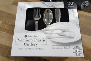 lot 144 image: NEW Members Mark Premium Plastic Cutlery - 180 Count