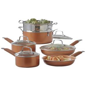 lot 33 image: NEW 10 Piece Copper Non-Stick Ceramic Cookware