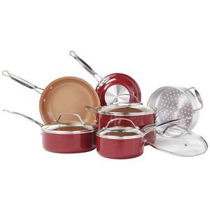 lot 160 image: NEW Red Copper 10 Piece Non-Stick Cookware Set