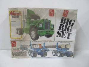 lot 4 image: Large AMT Mack Semi Truck & Logging Trailer Big Rig Set 
