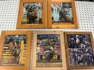 lot 68 image: Lot of 5 Framed Bull Rider Photos (some autographed)