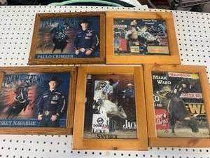 lot 69 image: Lot of 5 Framed Bull Rider Photos (some autographed)