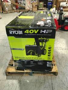 lot 21 image: RYOBI&nbsp40V HP Brushless Cordless Electric 24 in. Self-Propelled 2-Stage Snow Blower - (4) 6.0 Ah Batteries & Dual-Port Charger&nbspOpen box Review all pictures
