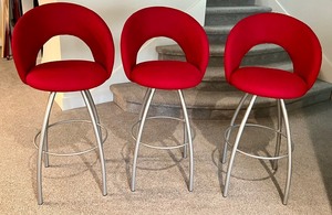 Set of Three Red Contemporary Style Barstools