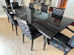 Stunning Sheres Black Lacquer Contemporary Style Dining Room Table and Eight Chairs