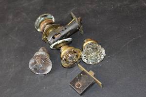 lot 351 image: Lot of (2) Vintage Glass Door Handle Sets
