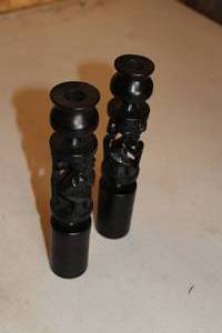 lot 414 image: Lot of (2) 9 Wood Candlesticks