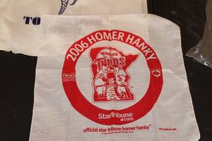 lot 448 image: Lot of (4) Sports Towels and Hanky - (3) Minnesota Vikings Touchdown Towels, (1) 2006 Minnesota Twins Homerun Hanky