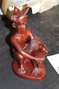 lot 458 image: Man and Rooster Wooden Table Statue