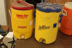 lot 965 image: Lot of (2) 5-Gallon Plastic Water Coolers