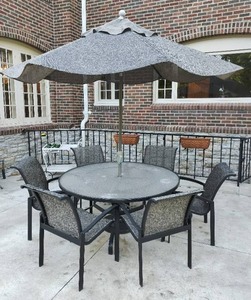 Outdoor Patio Table With Six  Chairs And Umbrella