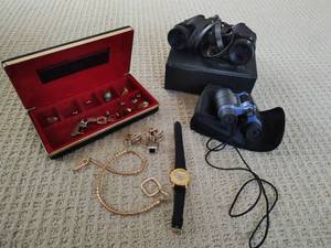 Collection OF Mens Jewelry And Two Binoculars