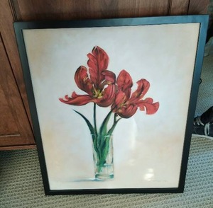 Framed Oil On Panel By Mel Ferrer Parrot Tulips Study