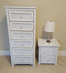 Wicker Lingerie Chest Nightstand And Lamp