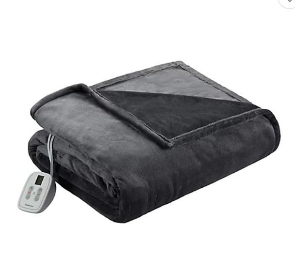 lot 775 image: Brookstone Gray- Heated Blanket Dual Zone Warming King Size 100 X 90