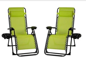 lot 729 image: Patio Premier Metal Outdoor Recliner Gravity Chairs in Green (2-Pack)