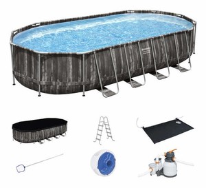 lot 1 image: Bestway Power Steel 22 x 12 x 48 Above Ground Oval Pool Set