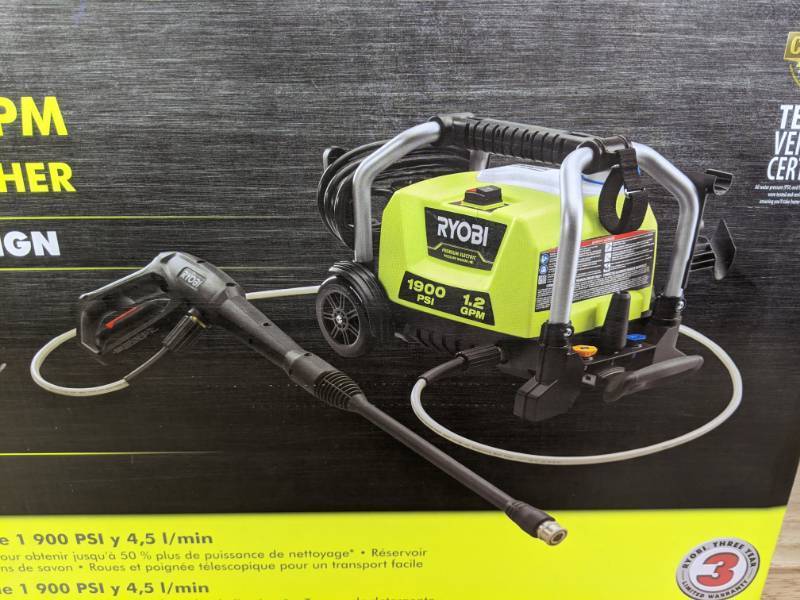 lot 7A image: Brand New Ryobi 1900 PSI 1.2 GPM Cold Water Wheeled Electric Pressure Washer RY1419MTVNM T