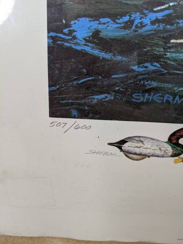 lot 773 image: Vintage Canvasback In The Storm Sign Print by Sherm Pehrson 507600 N