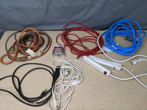 lot 100 image: Power Strips, Extension Cords, and D Batteries X