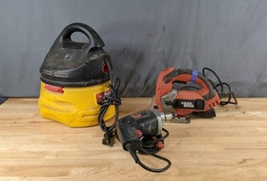 lot 303 image: Stinger WetDry Vac, Skil Drill and Black & Decker Jig Saw Z
