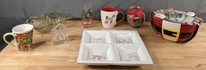 lot 177 image: Collection of 8 Christmas Winter Home Decor and Servingware Food Network, BakeShop, Candy Dish, Mug, and More Q