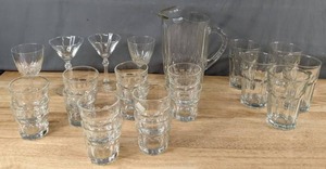 lot 178 image: Glassware Crystal Pitcher, Cups, Martini Glasses, & More Q