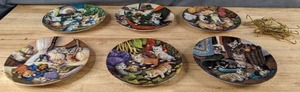 lot 161 image: Collection of Decorative Kitten Plates Kitchen Capers, Happy Trails, Cat Nap, & More Q