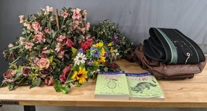lot 263 image: Mixed Lot Artificial Flowers, Summit 637 Back Brace, Napa Leather Duffel Bag, Pest Cures Books, and More Q