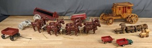 lot 256 image: Vintage Toys Horse Drawn Carriage, Train, Truck, Wagon, and More Q