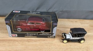 lot 223 image: Vintage American Classics 1948 Chevy Aerosedan Fleetline and 1915 Chevrolet Five Passenger Baby Grand Die Cast Models Q