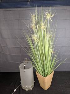 lot 49 image: Artificial House Plant with Square Planter and Cylinder Light R