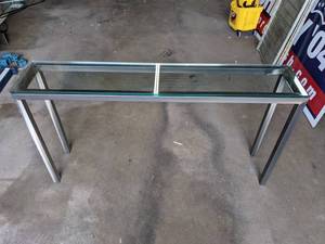 lot 33A image: Narrow Glass Rectangle Console Table with Silver Base R