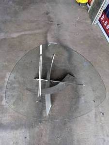 lot 30A image: Beautiful Triangular Coffee Table with Silver Base and Glass Top R