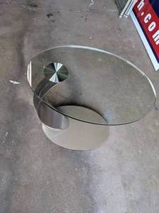 lot 32A image: Beautiful Oval Accent Table with Silver Base and Glass Top R