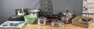 lot 290 image: An Assortment of Pots, Pans, Roasters, and Flatware N