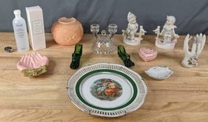 lot 369 image: Mixed Lot Winterling Germany Plate, fresh Rose Toner, Crystal Candlestick Holder, Candle, Figurines and More  N