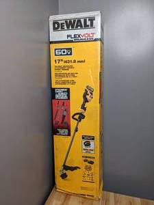 lot 5 image: New DeWalt 60V MAX Brushless Cordless Battery Powered Attachment Capable String Trimmer Kit FLEXVOLT 3Ah Battery & Charger DCST972X1 T