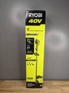 lot 8 image: Brand New Ryobi 40V Brushless Cordless Battery Attachment Capable String Trimmer with 4.0 Ah Battery & Charger RY40270 T