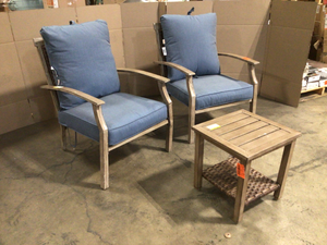 Patio Chat set - 2 chairs one small table slight damage on a chair leg customer return see pictures