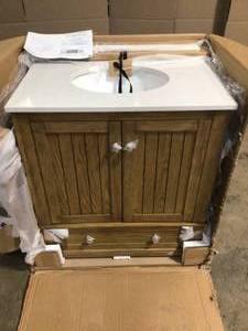 Dorel Living Tehila 30 in. Natural Rustic Bathroom Vanity with White Composite Granite Vanity Top Ceramic Oval Sink and Backsplash review pictures